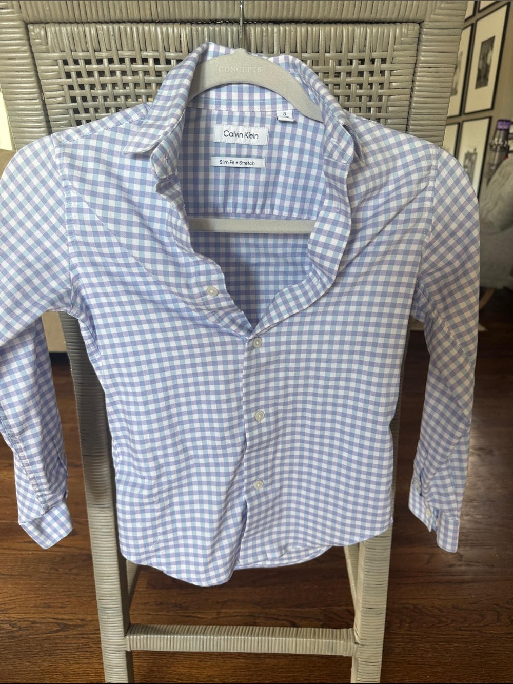 Calvin Klein Lavender and White Gingham Button-Down Shirt